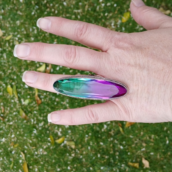 New Oversized Bi-Color Tourmaline 925 Silver Statement Ring. - Picture 14 of 16